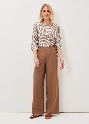 Phase Eight Cassandra Linen Wide Legs Trousers Brown USA | 7209683-EN